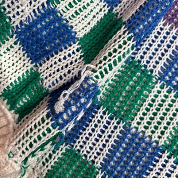 Teddy Fresh Full Zip Knit Hoodie Womens XS/S Checkered Multicolor Oversized - Picture 14 of 15